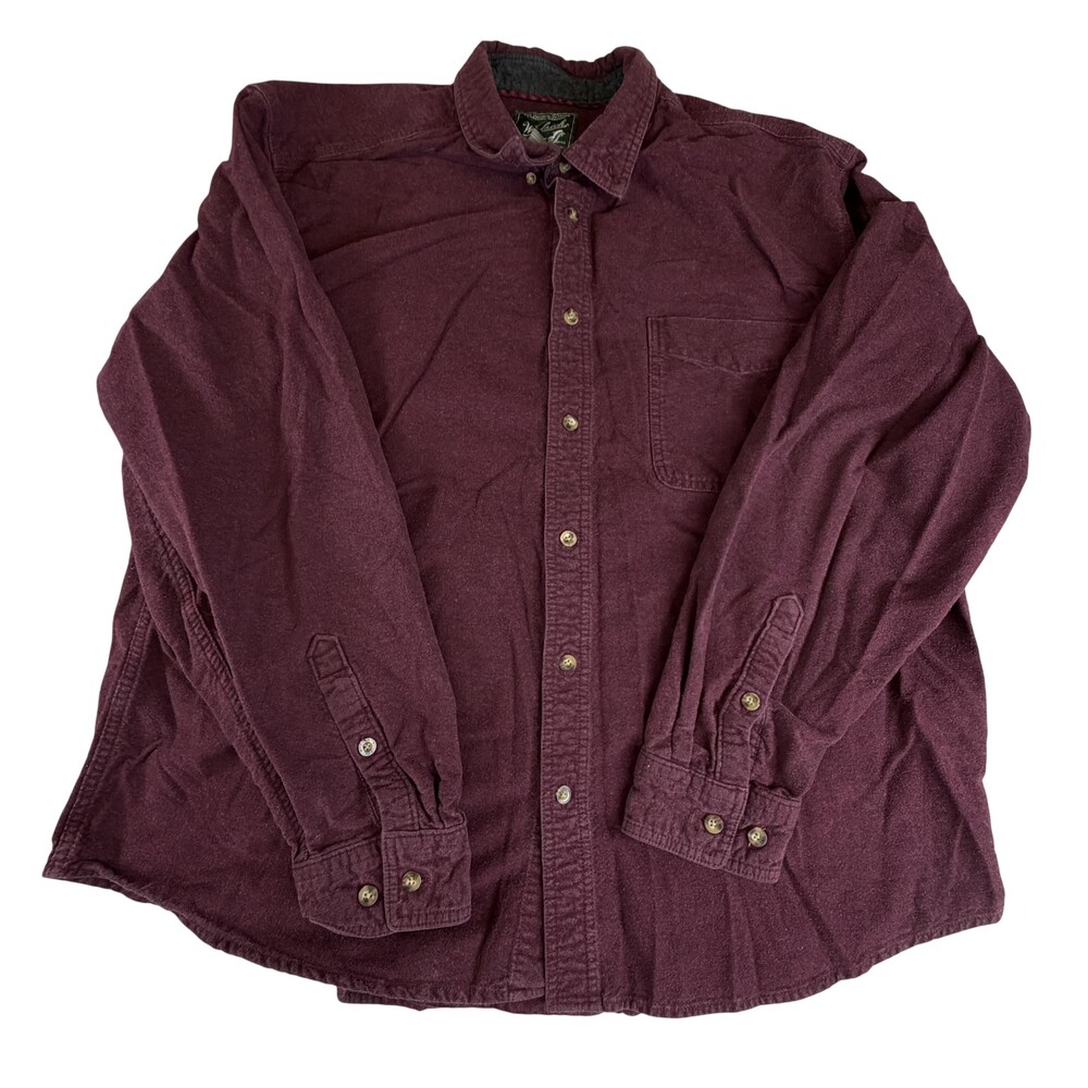 Woolrich Shirt Mens 2XL Burgundy Red Flannel Cotton Long Sleeve Button Up Casual